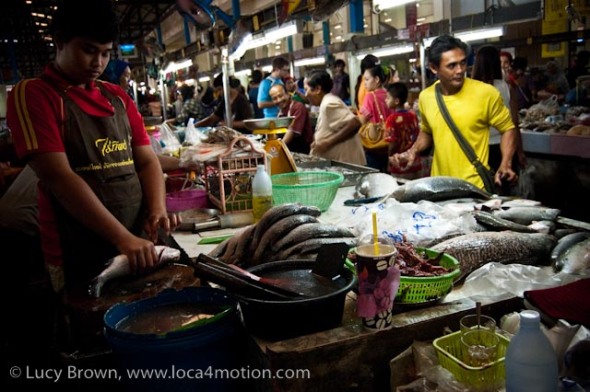 Fish counter, morning market, Krabi town, Krabi, Thailand
