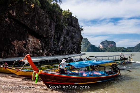 Long-tail boats at James Bond Island (Ko Khao Phing Kan), Phang Nga Bay, Thailand